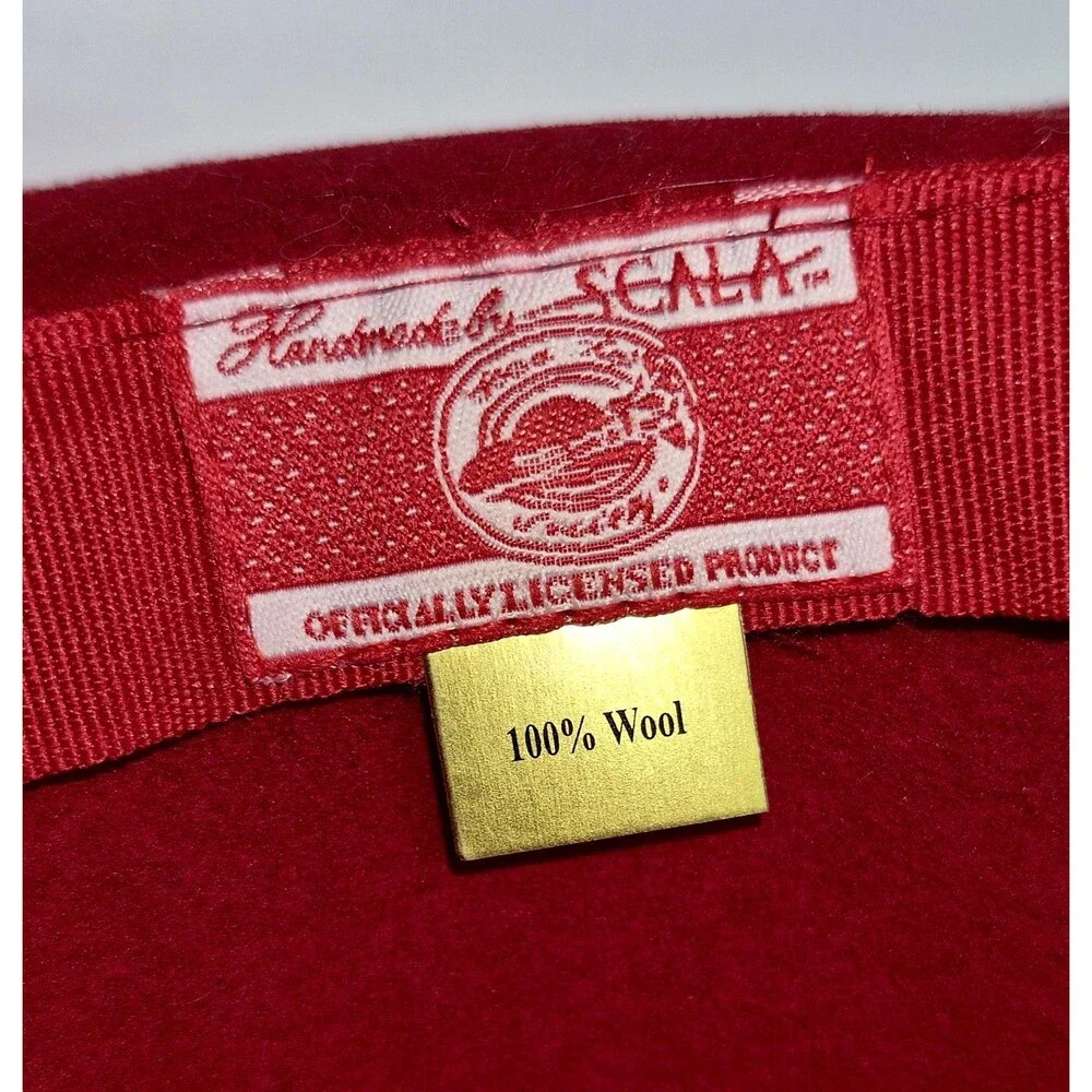 SCALA Red Hat Society 100% Wool Cloche Hat Purple Velvet Bow Official Church